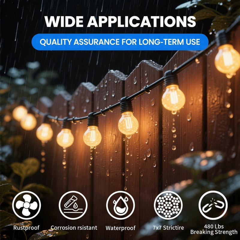 Litcher Globe String Light Suspension Kit, Outdoor Light Guide Wire, Vinyl Coated Stainless Steel Steel Cableï¼ŒInclude 150ft Transparent PVC and 304 Stainless Steel Wire Cable, Turnbuckle and Hooks - Image 2